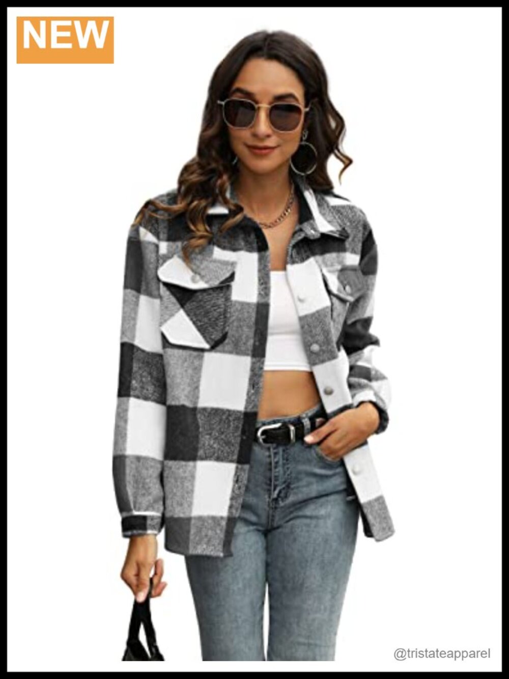 Women's Plaid Flannel Shacket Oversized Button Down Long Sleeve Fall Jacket